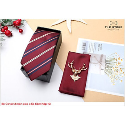 Cavat bộ 3 món kèm hộp túi xách cao cấp kẻ đỏ