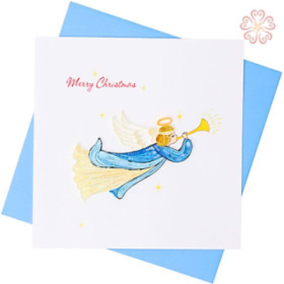 Thiệp Giấy Xoắn Giáng Sinh - Ngôi Sao và Thiên Thần - kích thước 15x15cm