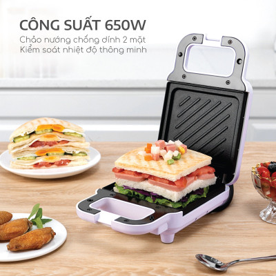 Máy kẹp sandwich nướng bánh mì, rán trứng, nướng thịt tiện dụng cho bữa sáng - Hàng chính hãng