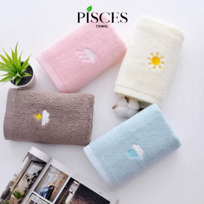 Khăn Mặt PISCES TOWEL 35x75cm Thêu Hình Thời Tiết Cotton Mềm Mại, Khăn Spa Yoga Gym Thể Thao Thấm Hút Mồ Hôi