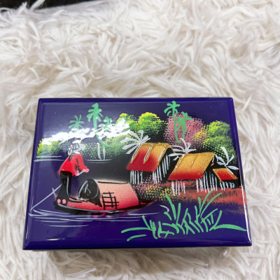 Loại 1- Hộp Đựng Đồ Trang Sức Bằng Gỗ Sơn Mài 8x11cm Lót Vải Nhung Đỏ Sang Trọng