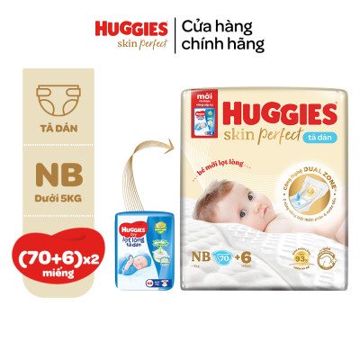 [Tặng thêm miếng] Combo 2 Tã dán sơ sinh Tràm Trà Tự Nhiên Huggies NB40/NB70/S54/S80