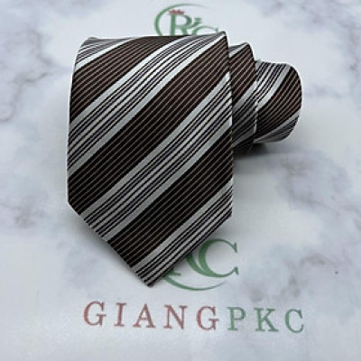 Cà vạt nam trung tuổi bản 8cm  2022 tự thắt nâu kẻ lịch lãm Giangpkc