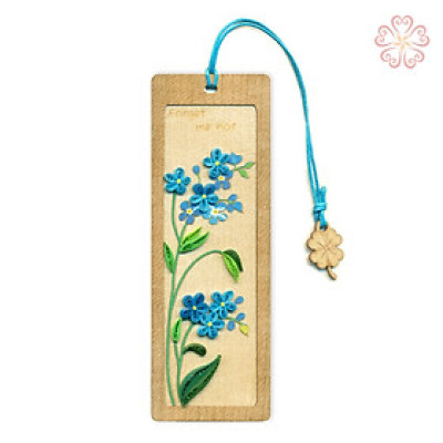 Bookmark Hoa Anh Đào Xanh Forget Me Not Làm Từ Gỗ Veener Kết Hợp Cùng Giấy Xoắn Nghệ Thuật Size 5.2 x13.5cm