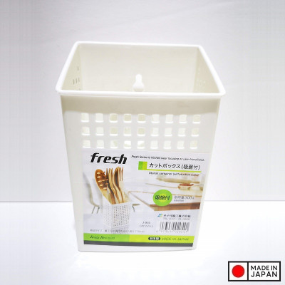 Giỏ đựng đũa thìa có núm hít chân không - Màu trắng - Hàng Nội địa Nhật Bản