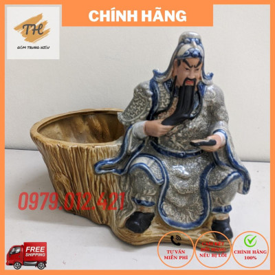 Chậu tượng Bonsai Quan Công đọc sách gốm Bát Tràng, trồng cây cảnh đẹp