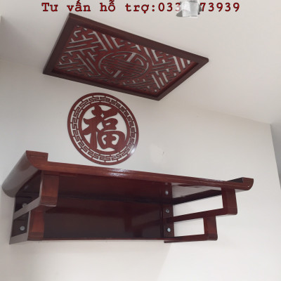 Bộ bàn thờ chung cư kt 69cm bằng gỗ sồi  + ám khói + chữ thọ hay chữ phúc 