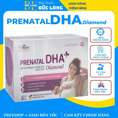 Prenatal DHA+ Dimond ASUKA bổ sung vitamin cho bà bầu và cho con bú - hộp 2 lọ x 30 viên