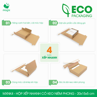 MXNK4 - 20x15x5 cm - 60 hộp carton đóng hàng xếp nhanh có keo niêm phong - Hộp gói hàng, hộp quà