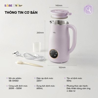 Máy làm sữa hạt Bear 0,6L SB-SH06D 0.6L 500W (Bản Quốc Tế) - Hàng chính hãng