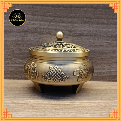Lư xông trầm hương Lư đồng khắc hình bát bảo cát tường lư đốt trầm tặng trụ và lót chống cháy đồ thờ cúng phong thủy Diệu Tâm