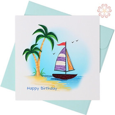 Thiệp sinh nhật giấy xoắn - con thuyền nhỏ - size 15x15cm 