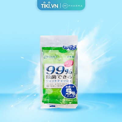 Set 05 Gói Khăn Ướt Khử Trùng 99% S Select Không Chứa Cồn (Túi 5 gói x 10 miếng)