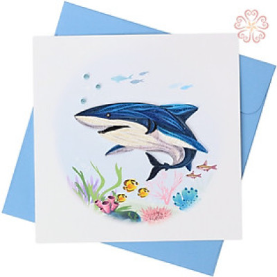 Thiệp Giấy Xoắn Nghệ Thuật - Cá mập trắng - size 15x15cm