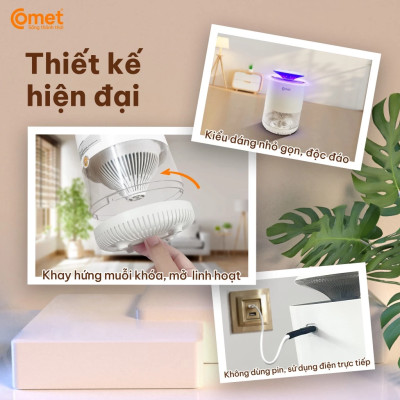 Đèn Diệt Côn Trùng COMET CM078 3W cắm điện trực tiếp, 8 bóng đèn LED, sử dụng tia ánh sáng tím và quạt hút diệt muỗi và lọc không khí