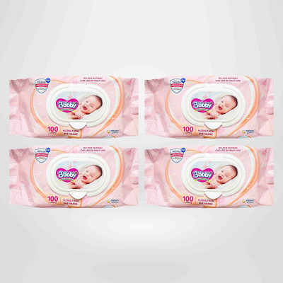 Combo Tiết Kiệm 3 Gói Khăn Ướt Bobby Care Hương Dịu Nhẹ 100 Tờ/Gói - Tặng 1 Gói Cùng Loại