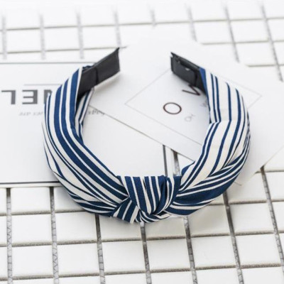 Bờm cài tóc turban nữ bản to kẻ trắng xanh đậm BN25A