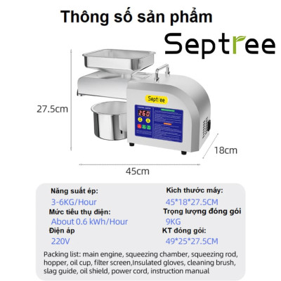 Máy ép dầu ăn thực vật Nóng và Lạnh thương hiệu Mỹ Septree Z5 1100W - Hàng nhập khẩu (Bảo Hành 12 Tháng)