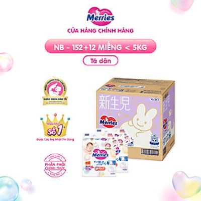 Thùng 2 Tã/bỉm dán Merries cộng miếng đủ size NB82/S76/M60