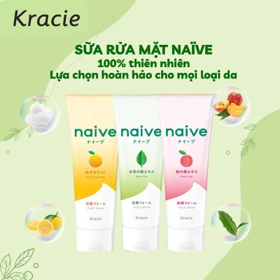 Sữa Rửa Mặt Sạch Sâu Chiết Xuất Lá Đào Kracie Naive Face Wash (Peach Leaf) - Tuýp 130G