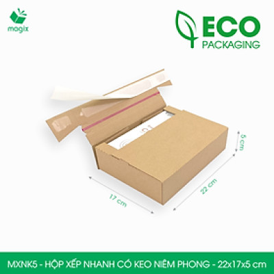 MXNK5 - 22x17x5 cm - 100 hộp carton đóng hàng xếp nhanh có keo niêm phong - Hộp gói hàng, hộp quà