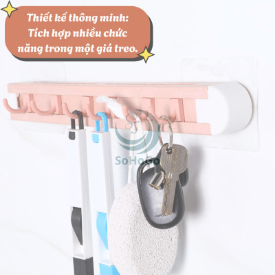 Giá treo dụng cụ nhà bếp đa năng -Kệ treo tường có móc và khe cắm dao kéo -Thanh treo nhà bếp thông minh 6 móc