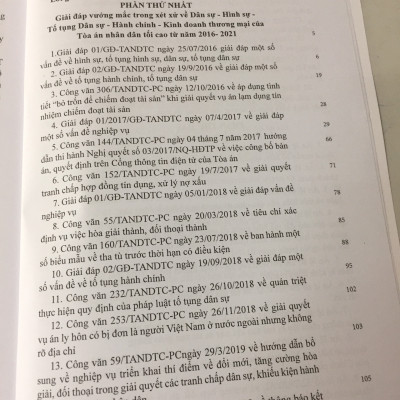 Giải đáp vướng mắc trong xét xử về Dân sự, Hình sự, Tố tụng dân sự Hành chính, Kinh doanh thương mại của Tòa án nhân dân tối cao từ năm 2016 - 2021 và các Án lệ được công bố năm 2020 - 2021