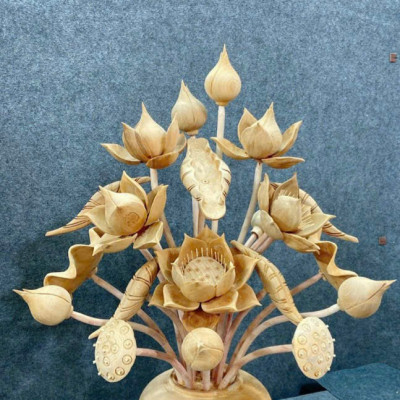 1 bình hoa sen 21 cành phong thủy trang trí ,phòng khách phòng thờ bằng gỗ ngọc am thơm nức ,