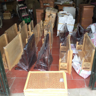 Bộ bàn thờ chung cư bằng gỗ sồi + ám khói + chữ phúc hay hoa văn bất kỳ 