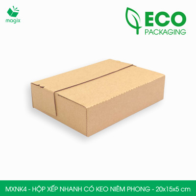 MXNK4 - 20x15x5 cm - 100 hộp carton đóng hàng xếp nhanh có keo niêm phong - Hộp gói hàng, hộp quà