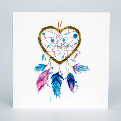 Dreamcatcher trái tim, vòng bắt giấc mơ tình ái - Thiệp giấy xoắn 15 x 15 cm - Thiệp chúc mừng tình yêu
