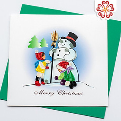 Thiệp giấy xoắn giáng sinh 15 x 15 cm - Người tuyết dễ thương
