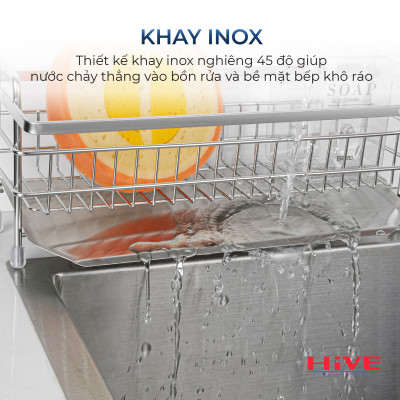 Rổ đựng dụng cụ rửa chén HiVE 304 wide rack_ Kèm Hộp nhựa + Khay inox
