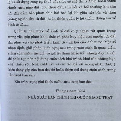 Sách - Quản Lý Nhà Nước Về Kinh Tế Đất Theo Cơ Chế Thị Trường Ở Việt Nam