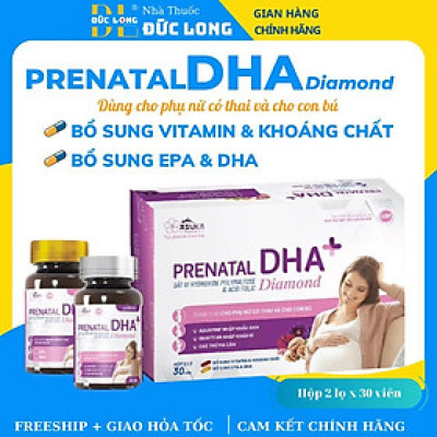 Prenatal DHA+ Dimond ASUKA bổ sung vitamin cho bà bầu và cho con bú - hộp 2 lọ x 30 viên
