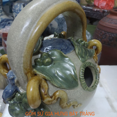 Bình vôi men rạn đắp trầu cau size đại cao 52cm