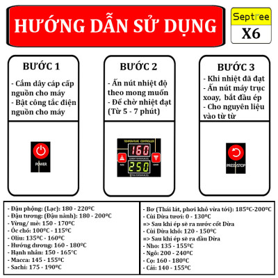 [HÀNG CHÍNH HÃNG] BH 12 Tháng. Máy ép dầu ăn thực vật, dùng trong gia đình. Thương hiệu Mỹ cao cấp Septree - X6