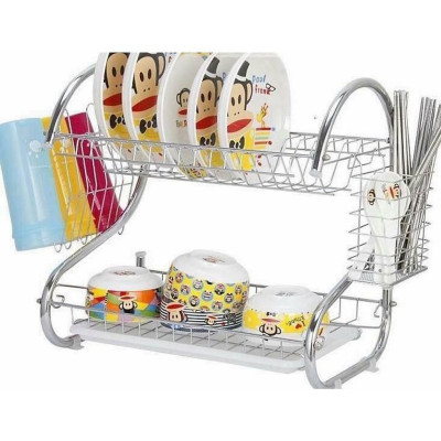 KỆ ÚP BÁT ĐĨA INOX 2 TẦNG CÓ KHAY HỨNG NƯỚC