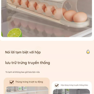 Hộp đựng trứng lăn thông minh – Kệ để trứng chuyên dụng cho cửa tủ lạnh, hộp bảo quản trứng tiện lợi, giúp sắp xếp gọn gàng, giữ trứng tươi lâu