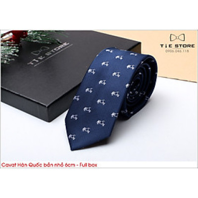 Cà Vạt Nam Bản nhỏ 6cm xanh đen hình xe cổ - Cavat Hàn Quốc Cao Cấp Full box