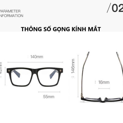 Gọng Kính Cận, Kính Giả Cận Mắt Vuông Form To Gọng Nhựa Bản Dày Cao Cấp