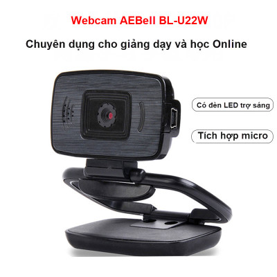 ROGTZ - Webcam học Online cho máy tính AEBell BL-U22W Độ phân giải HD 720P Micro thu âm đa hướng Quay 360 độ Trục xoay linh hoạt Chỉnh sáng thông minh Cáp dài 1,5m USB 2.0  Tương thích nhiều HĐH Dễ cài đặt Dễ sử dụng - Hàng Chính Hãng