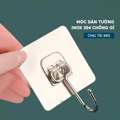 SET Móc Dán Tường INOX 304 Chịu Lực 5kg, Móc Dán Chịu Lực Loại Tốt, Tiện Dụng Gia Đình Và Văn Phòng. TakyHome 2214set