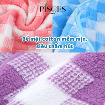 Khăn Mặt PISCES TOWEL 35x75cm Caro Cotton Mềm Mại, Khăn Spa Yoga Gym Thể Thao Thấm Hút Mồ Hôi