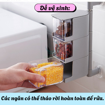 Hộp Gia Vị Treo Tường Xoay 360 Độ- Hộp Đựng Gia Vị Đa Năng Gắn Tường- Kệ Gia Vị Xoay Thông Minh 4 Ngăn- Hộp Đựng Thực Phẩm Mini Gắn Bếp- Hộp Đựng Gia Vị Dạng Kéo Gắn Đứng