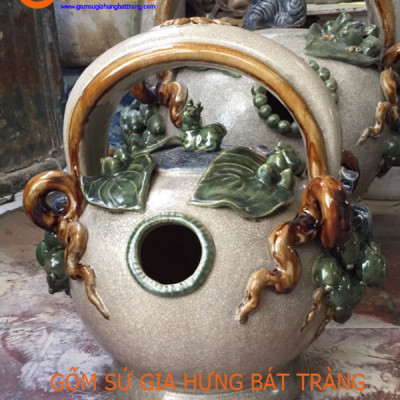 Bình vôi men rạn đắp trầu cau size đại cao 52cm