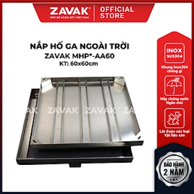 Nắp hố ga ngoài trời inox ZAVAK MHP*-AA60 / KT 60x60cm, lát gạch tối đa 4cm/ tải 800kg