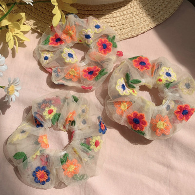 Dây buộc tóc thêu hoa ngũ sắc tinh tế vòng lớn Scrunchies HD54