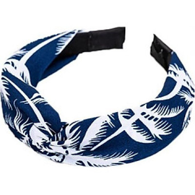 Bờm cài tóc turban nữ BN34C bản to họa tiết lá dừa nền xanh đậm