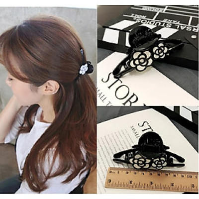 Kẹp tóc sau - kẹp tóc hoa hồng camellia đính đá dạng dài mẫu 2 hoa